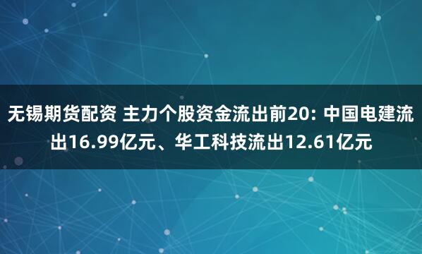 无锡期货配资 主力个股资金流出前20: 中国电建流出16.99亿元、华工科技流出12.61亿元